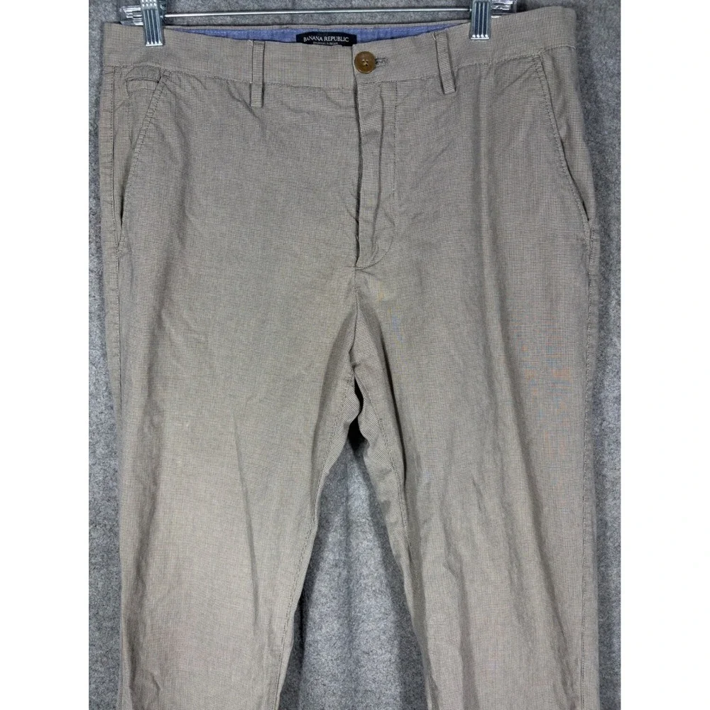 Banana Republic‎ Kentfield Pant Mens 34x30 Tan Micro Houndstooth Chino Trousers
